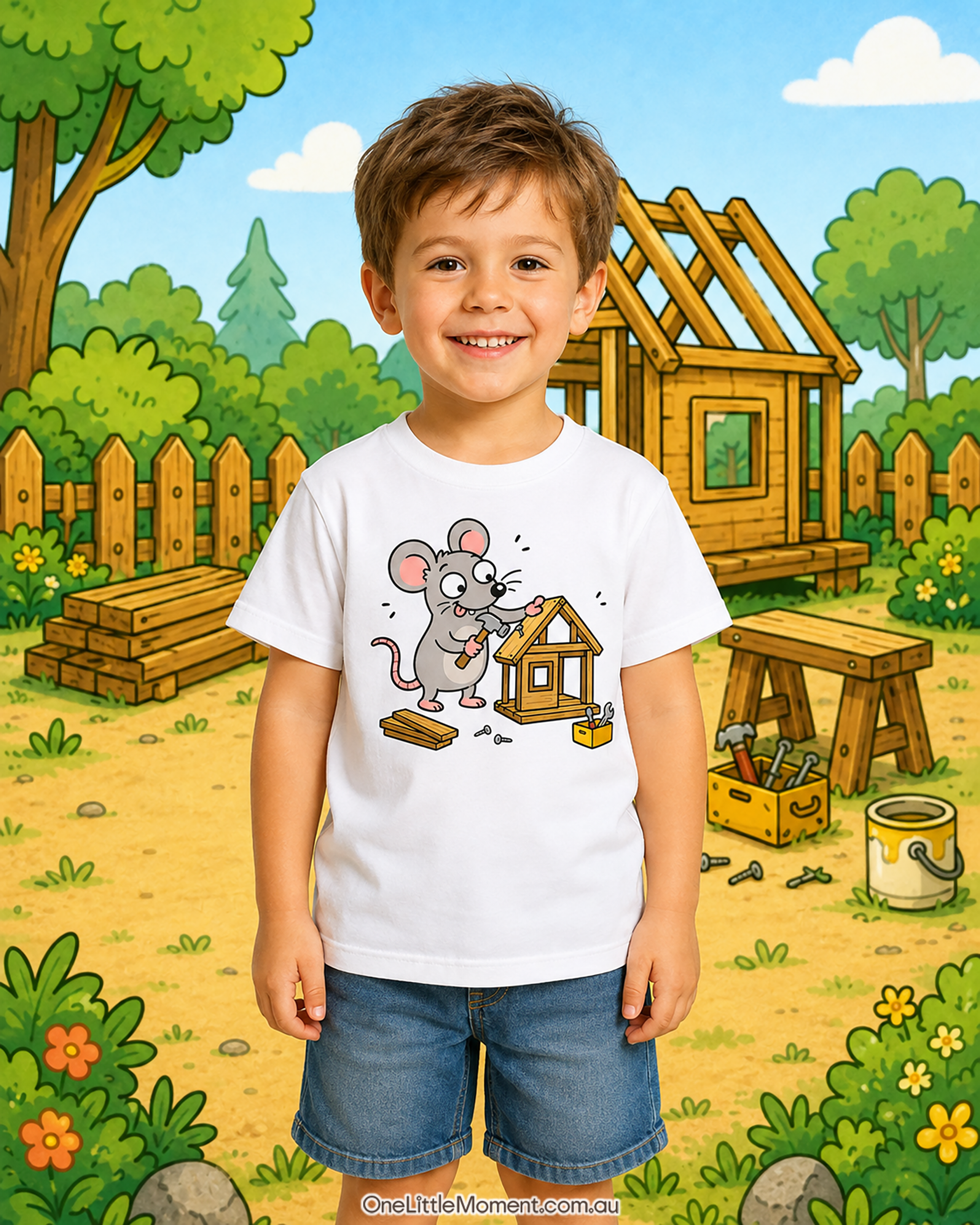 A mouse building a house
